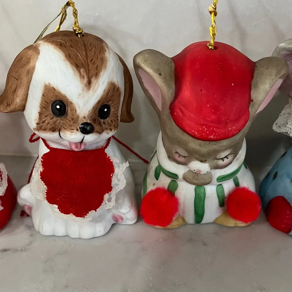 Vintage Lil Chimers Hand Painted Porcelain Bisque Bell Christmas Ornaments